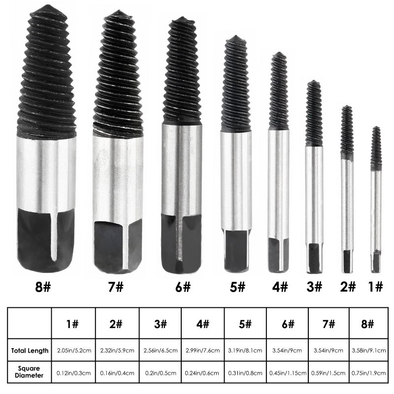 FreeTec 8pcs Water Pipe Screw Extractor Set  Damaged Screw Broken Bolt Remover Set - Image 3